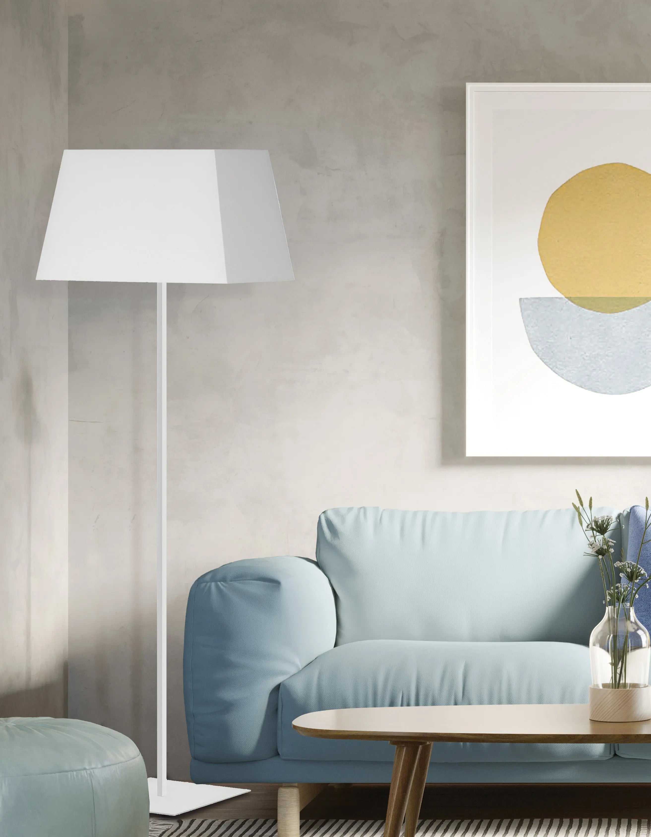 Dainolite 1 Light Incandescent Square Base Floor Lamp Matte White with White Shade