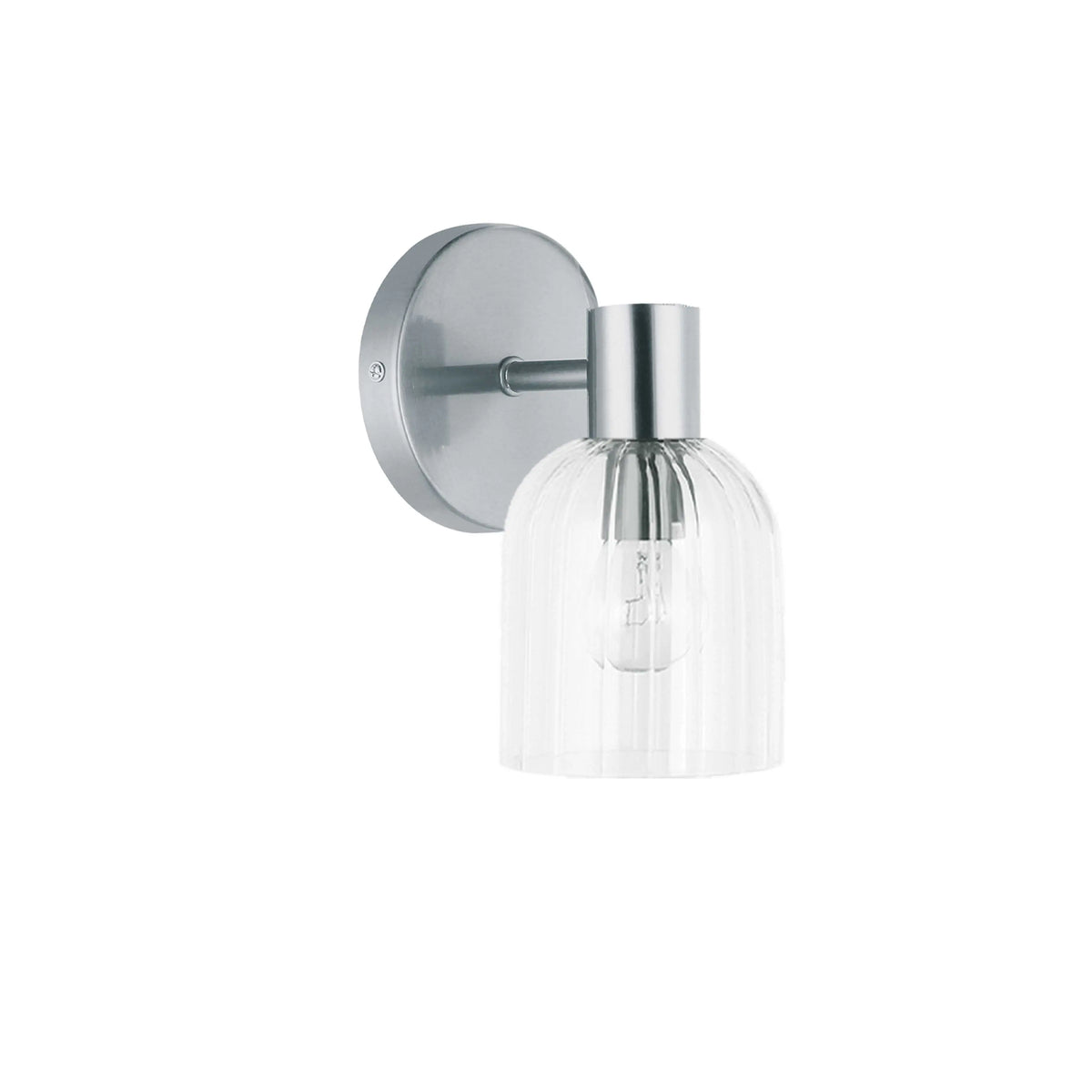 Dainolite 1 Light Incandescent Vienna Wall Sconce Polished Chrome w/ Clear Ribbed Glass