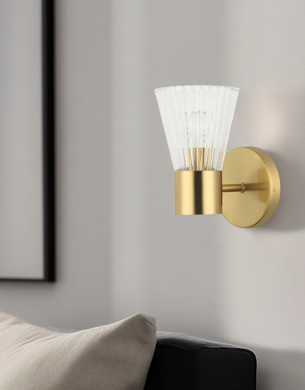 Dainolite 1 Light Incandescent Wall Satin Chrome Aged Brass with Clear Ribbed Glass