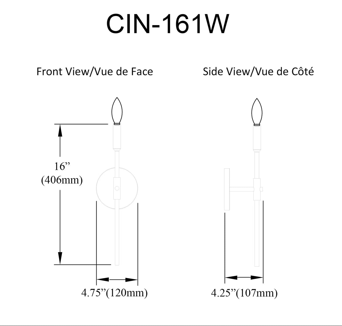 Dainolite 1 Light Incandescent Wall Satin Chrome Matte Black