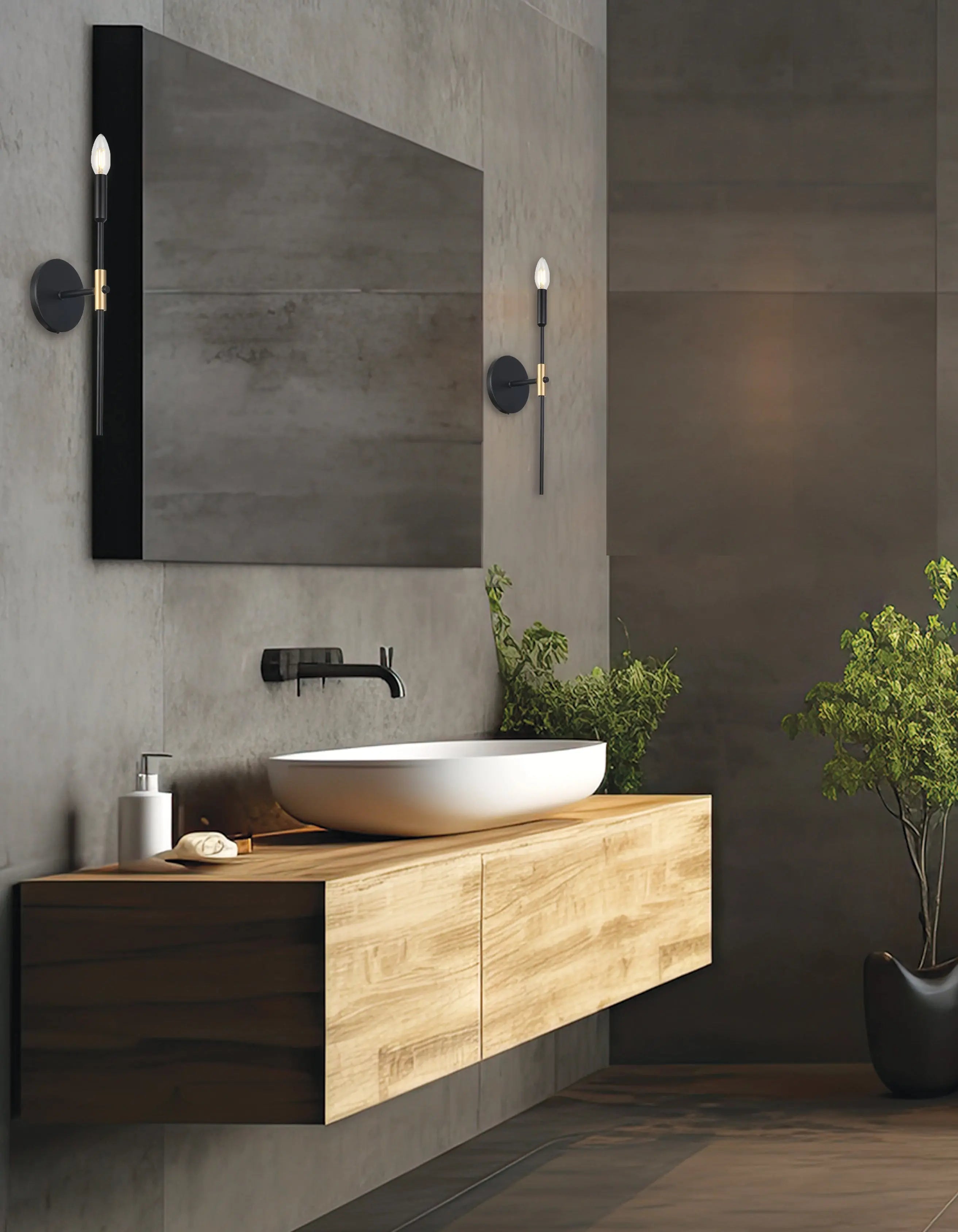 Dainolite 1 Light Incandescent Wall Satin Chrome Matte Black & Aged Brass