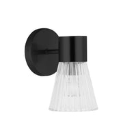 Dainolite 1 Light Incandescent Wall Satin Chrome Matte Black with Clear Ribbed Glass