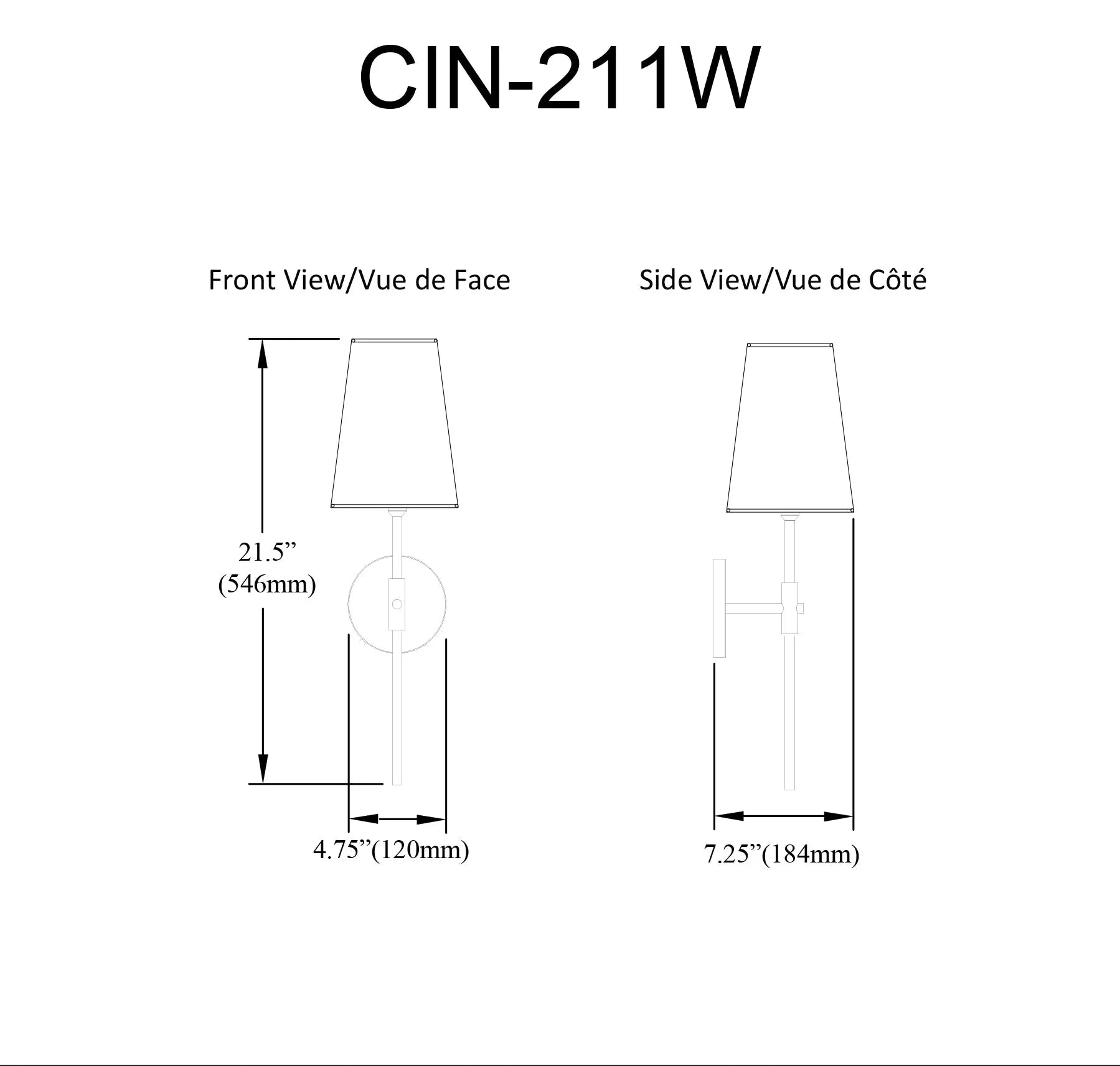 Dainolite 1 Light Incandescent Wall Satin Chrome Matte Black with White Shade