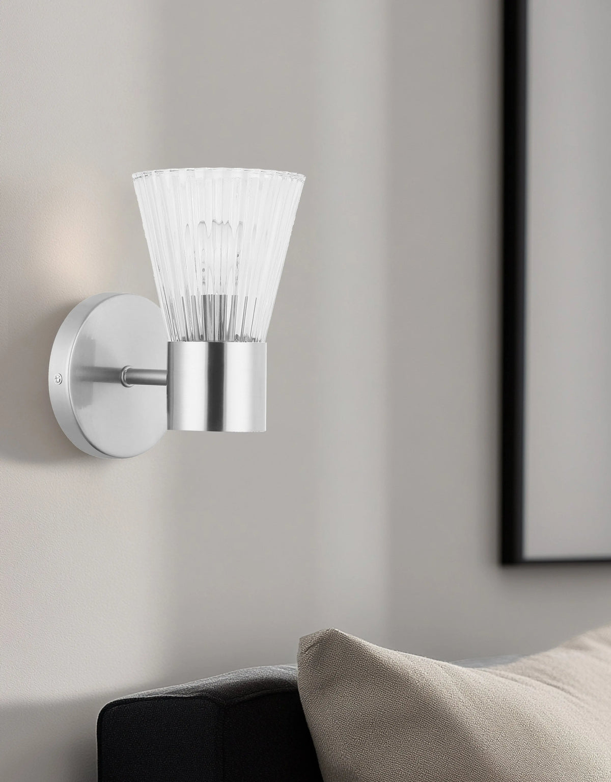 Dainolite 1 Light Incandescent Wall Satin Chrome Polished Chrome with Clear Ribbed Glass