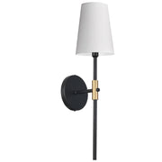 Dainolite 1 Light Incandescent Wall Sconce, Satin Chrome, Matte Black & Aged Brass with White Shade