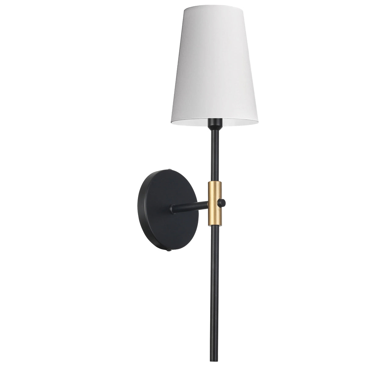Dainolite 1 Light Incandescent Wall Sconce, Satin Chrome, Matte Black & Aged Brass with White Shade