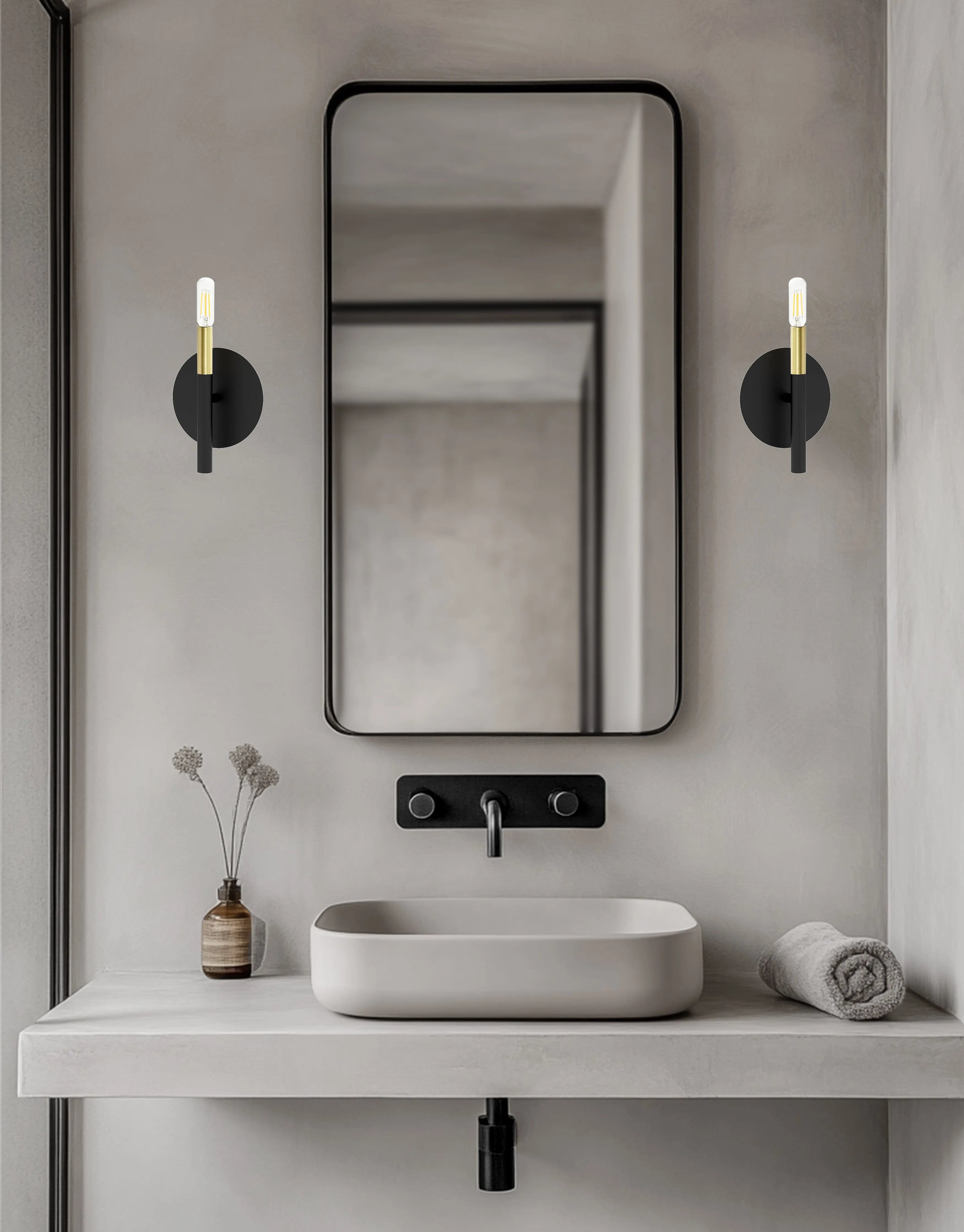 Dainolite 1 Light Incandescent Wall, Sconce Matte Black and Aged Brass