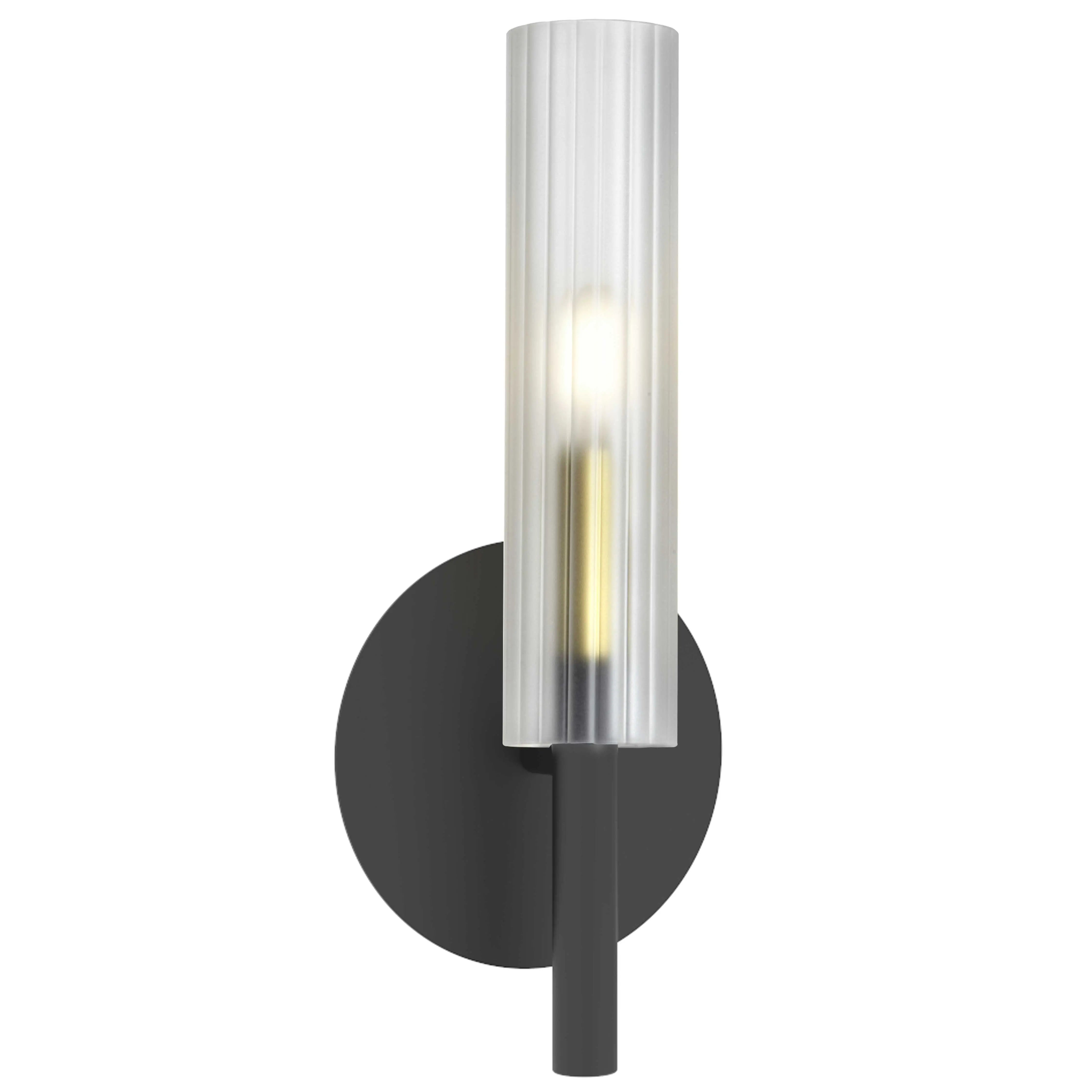 Dainolite 1 Light Incandescent Wand Wall Sconce Matte Black & Aged Brass w/ Frosted Glass