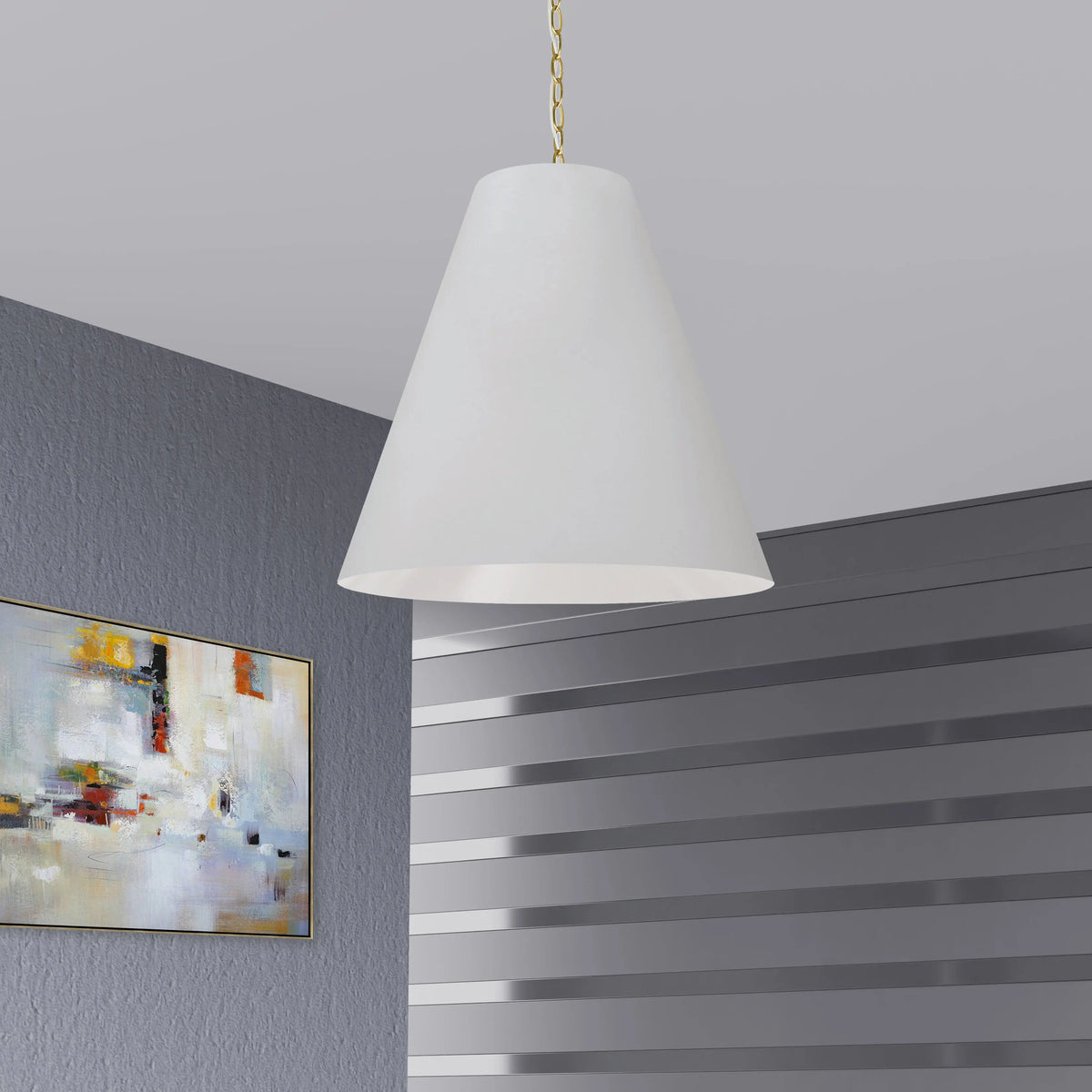Dainolite 1 Light Large Anaya Aged Brass Pendant w/ White Shade