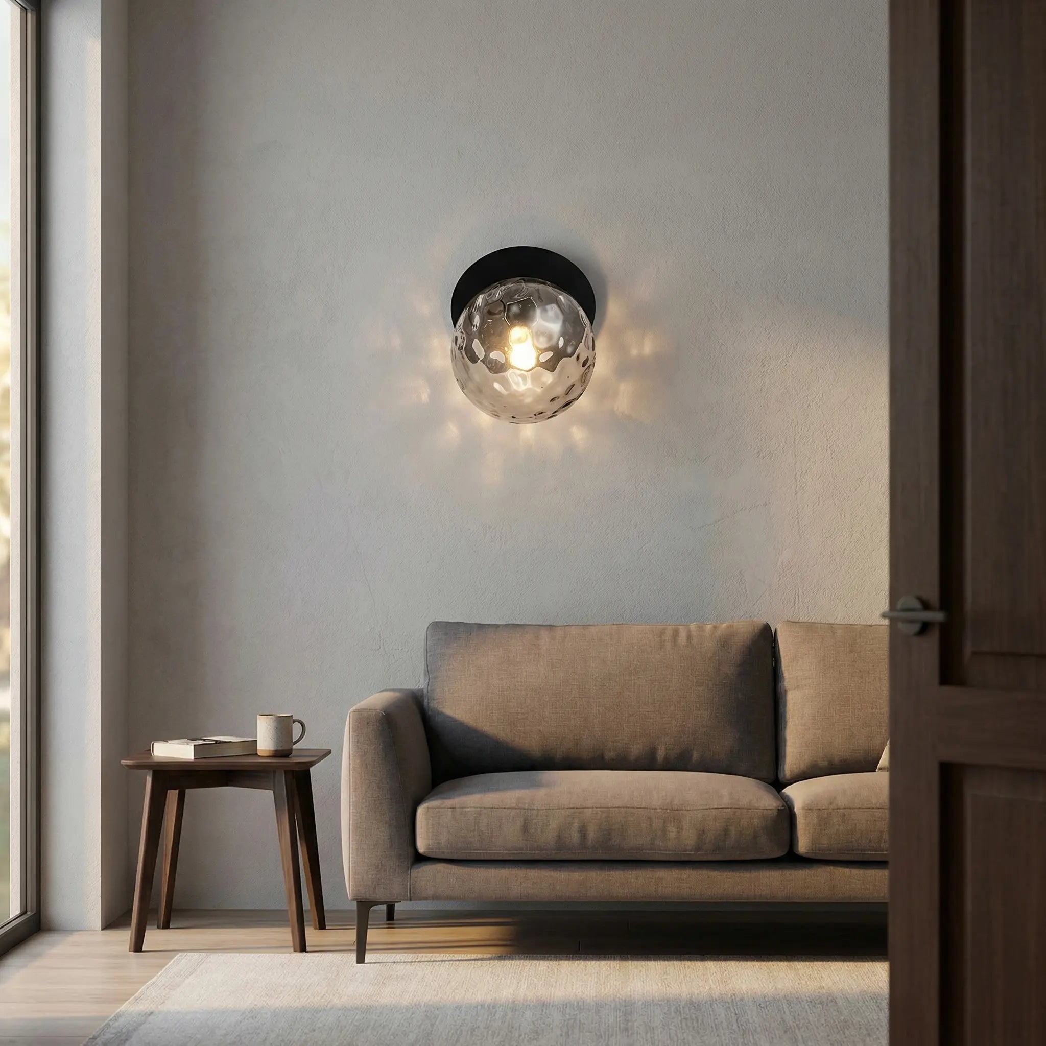 Dainolite 1 Light Matte Black Incandescent Wall Sconce with Hammered Glass Globe