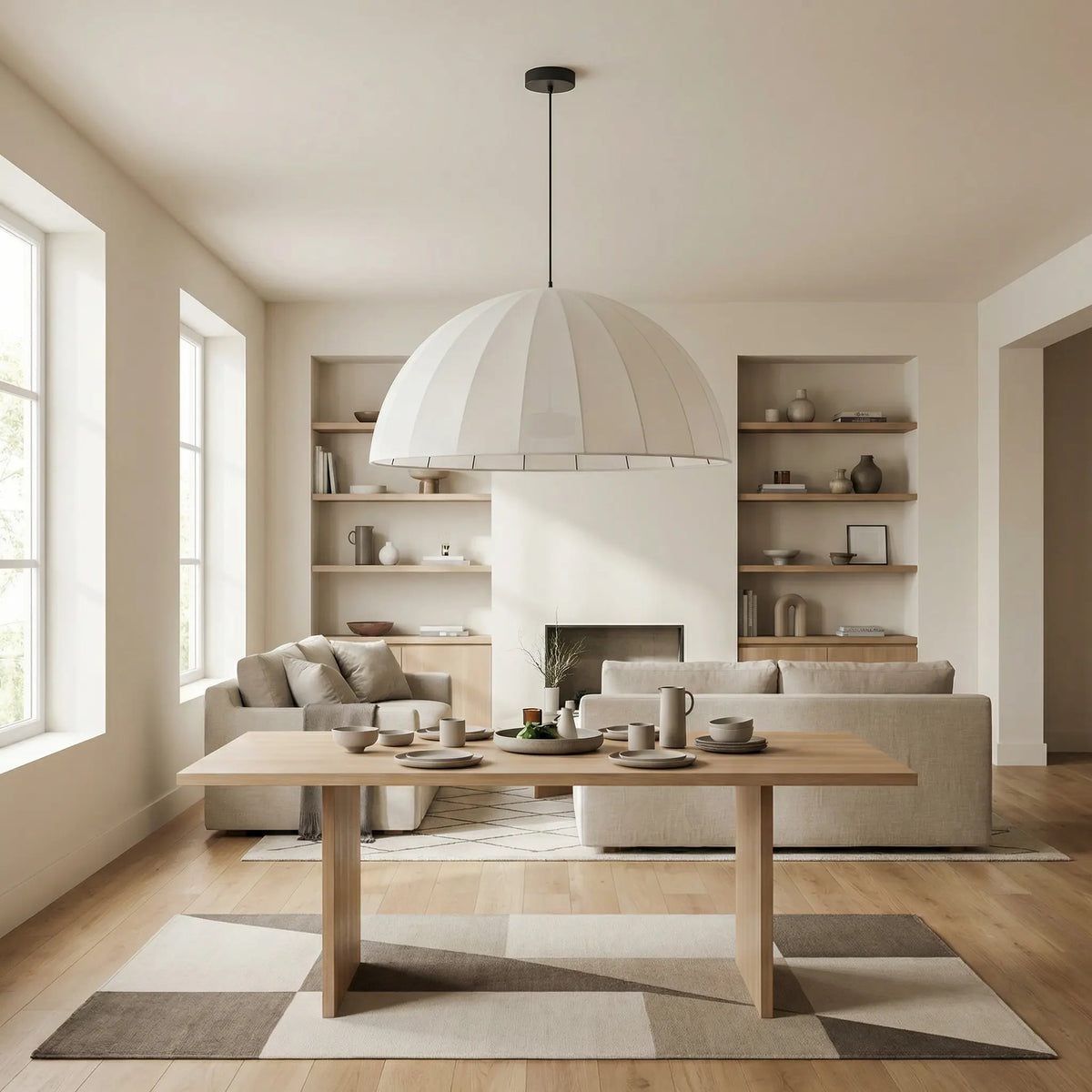 Dainolite 1 Light Matte Black Pendant w/ Beige Linen Shade