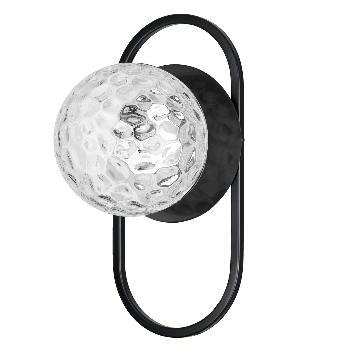 Dainolite 1 Light Matte Black Wall Sconce w/ Clear Hammered Glass