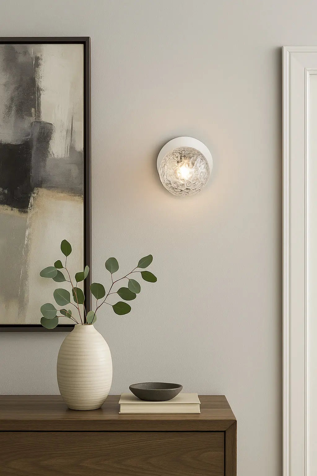Dainolite 1 Light Matte White Incandescent Wall Sconce with Hammered Glass Globe