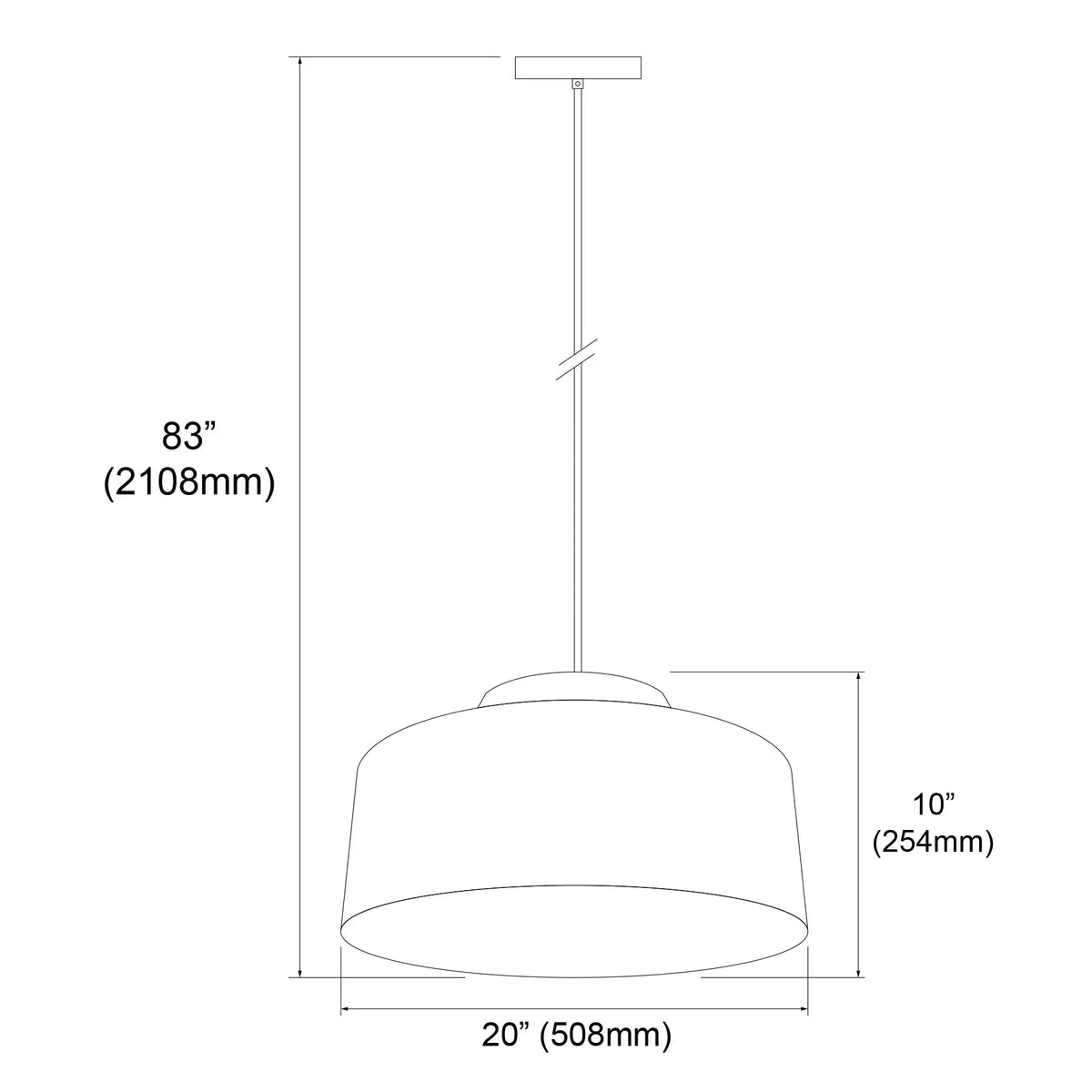 Dainolite 1 Light Metal Pendant, White Finish