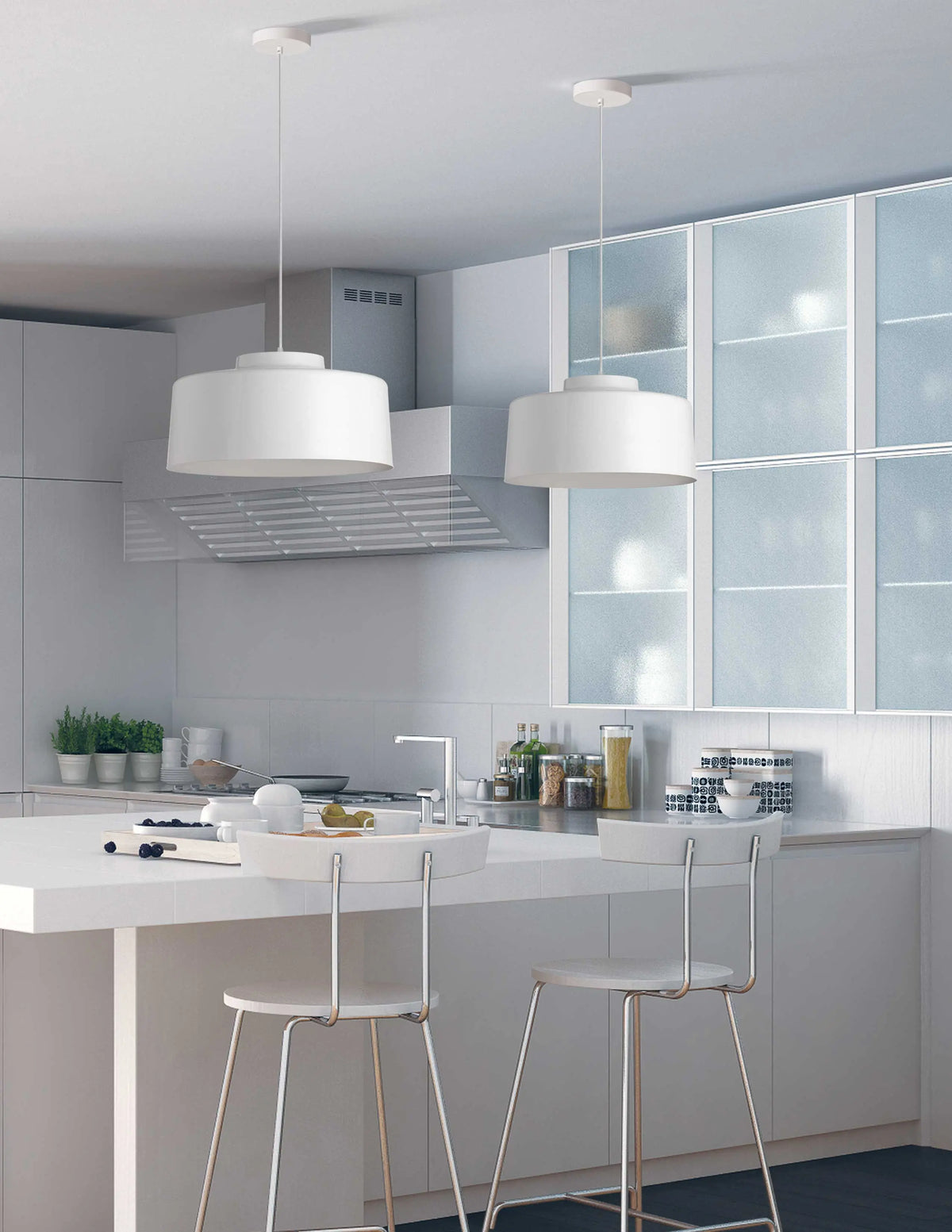 Dainolite 1 Light Metal Pendant, White Finish