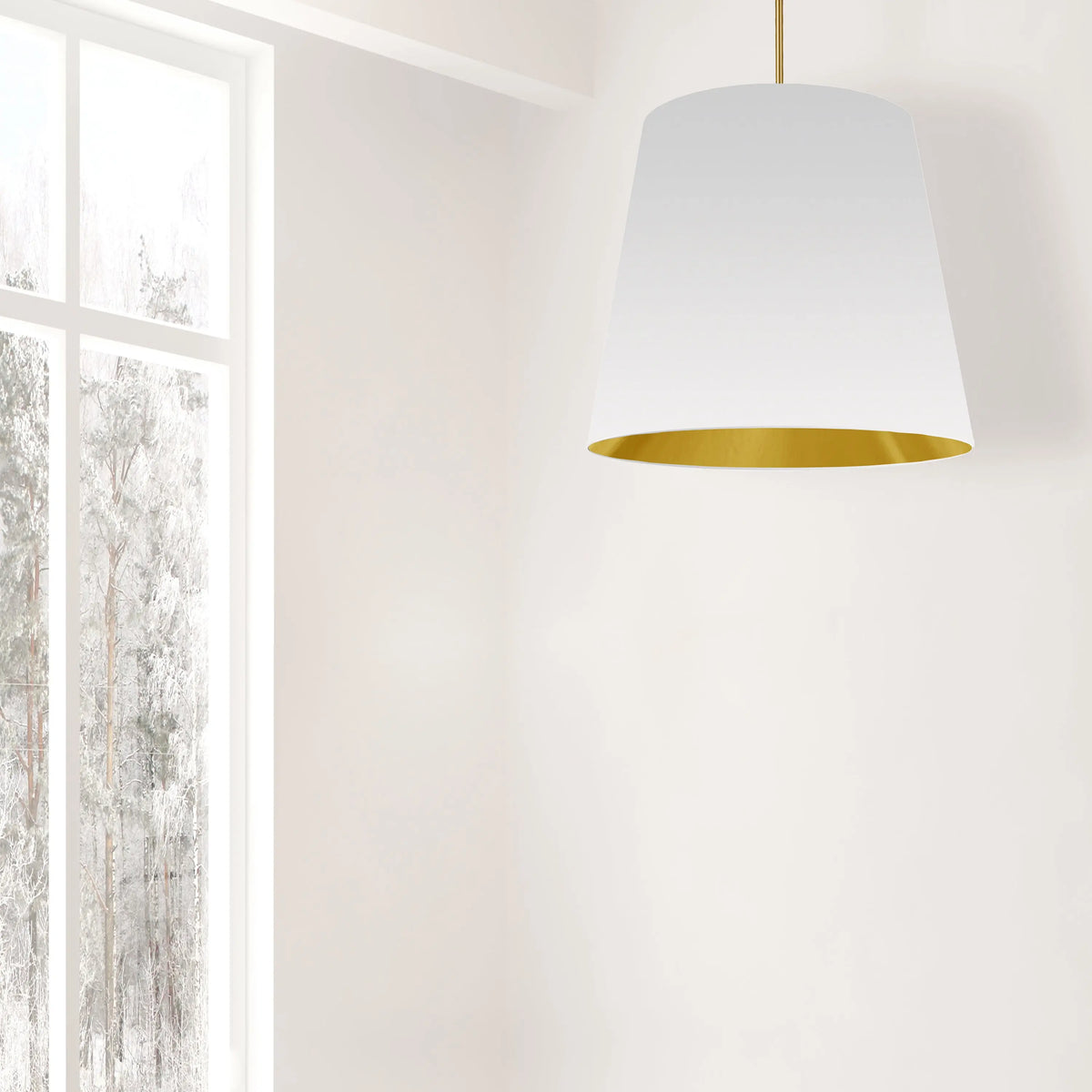 Dainolite 1 Light Oversized Drum Pendant Large White/Gold Shade