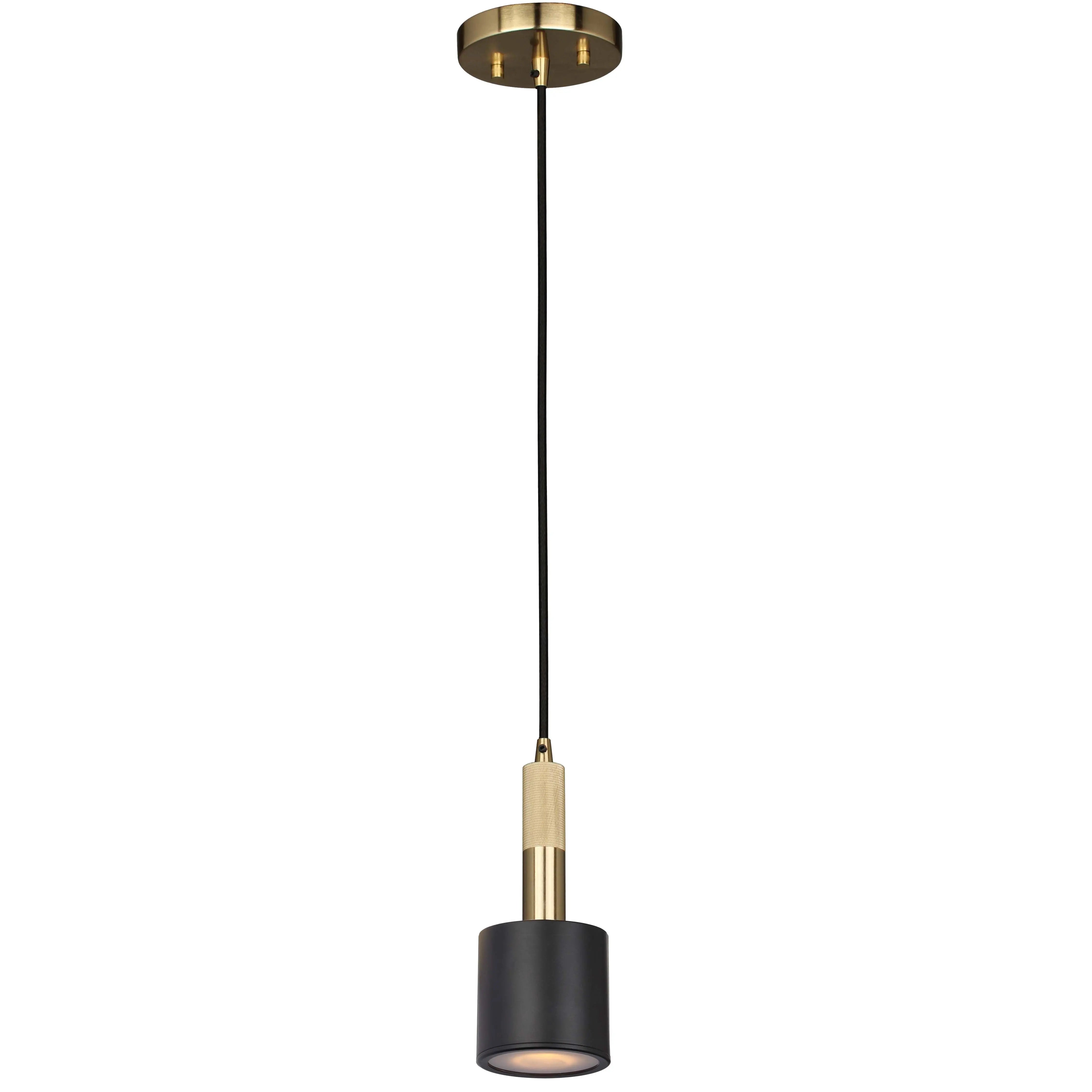 Dainolite 1 Light Pendant Matte Black & Aged Brass with Frosted Diffuser
