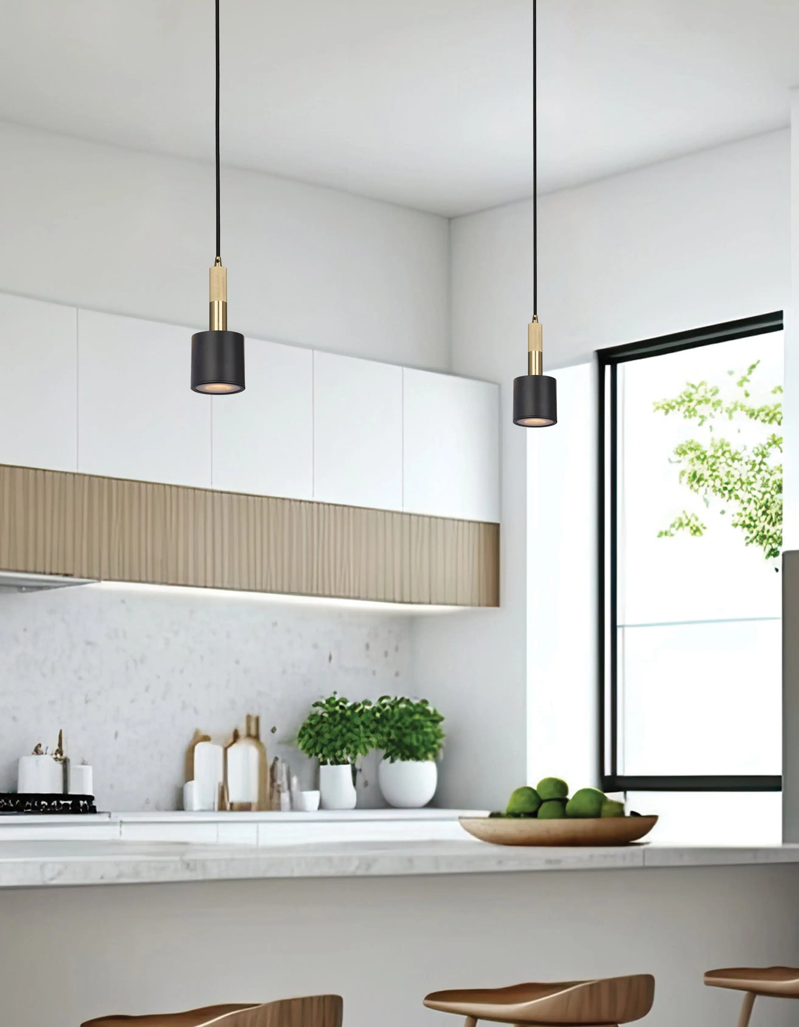 Dainolite 1 Light Pendant Matte Black & Aged Brass with Frosted Diffuser