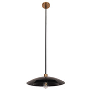 Dainolite 1 Light Pendant in Aged Brass w/ Matte Black Metal Shade
