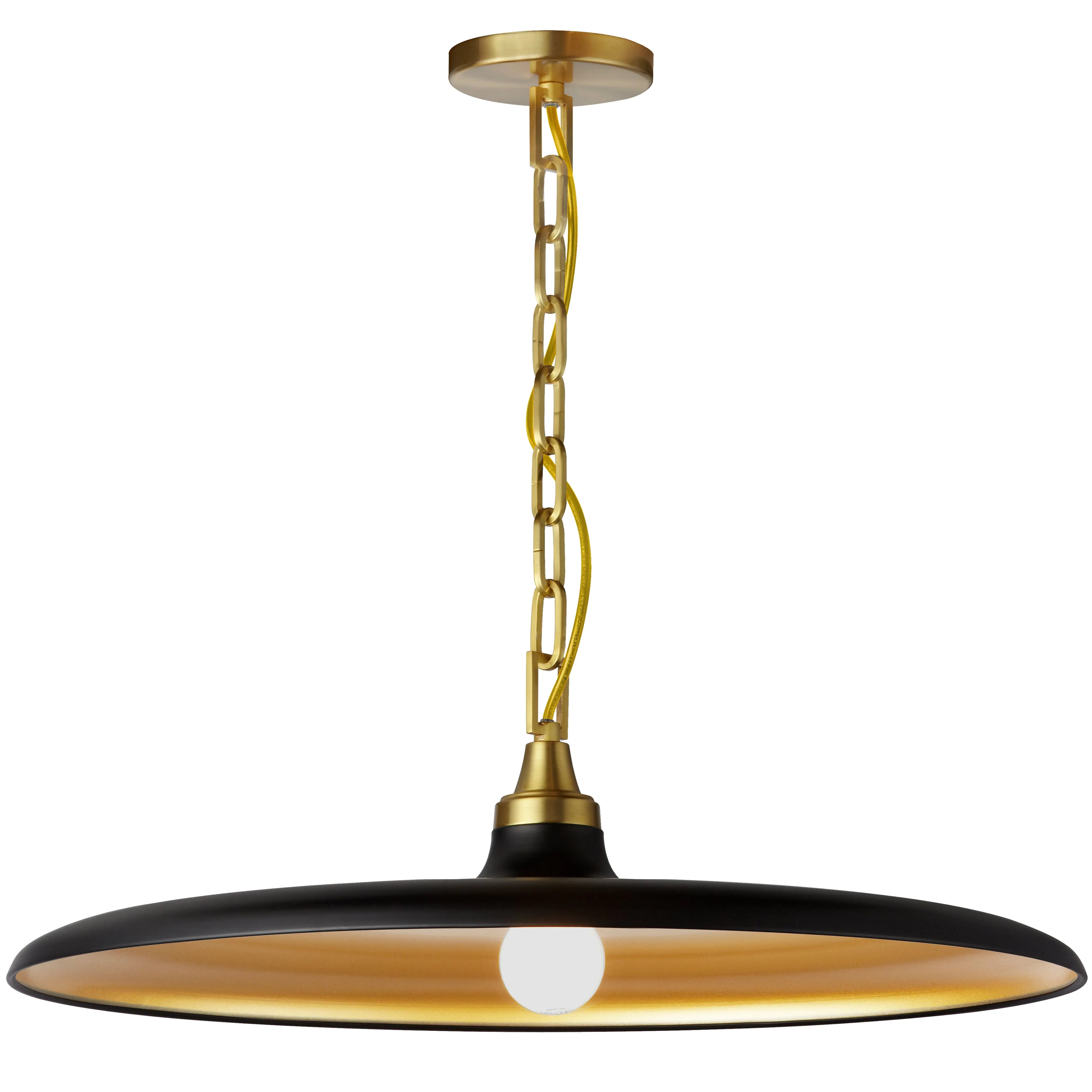Dainolite 1 Light Pendant in Aged Brass w/ Matte Black & Gold Shade