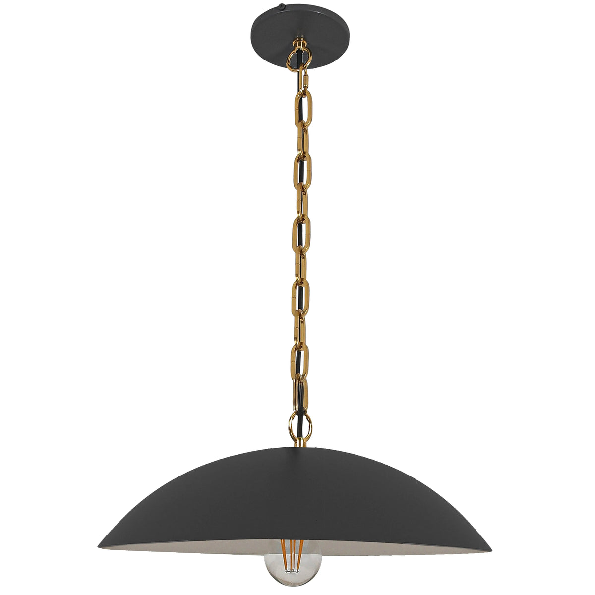 Dainolite 1 Light Pendant in Matte Black w/ Aged Brass Chain