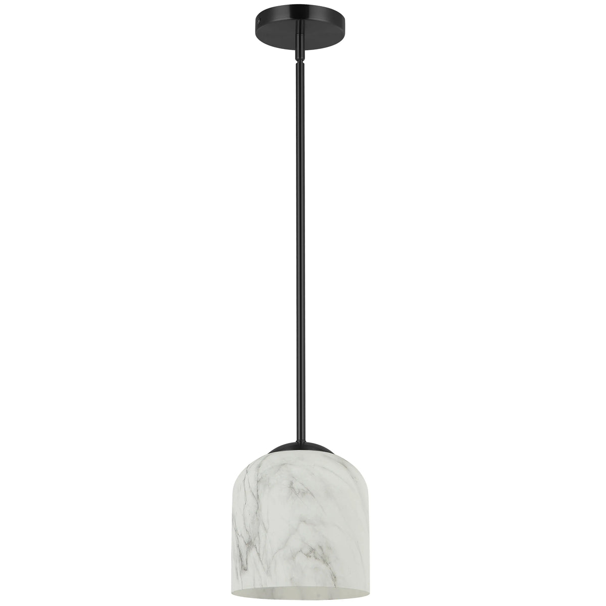 Dainolite 1 Light Pendant in Matte Black w/ Alabaster Glass