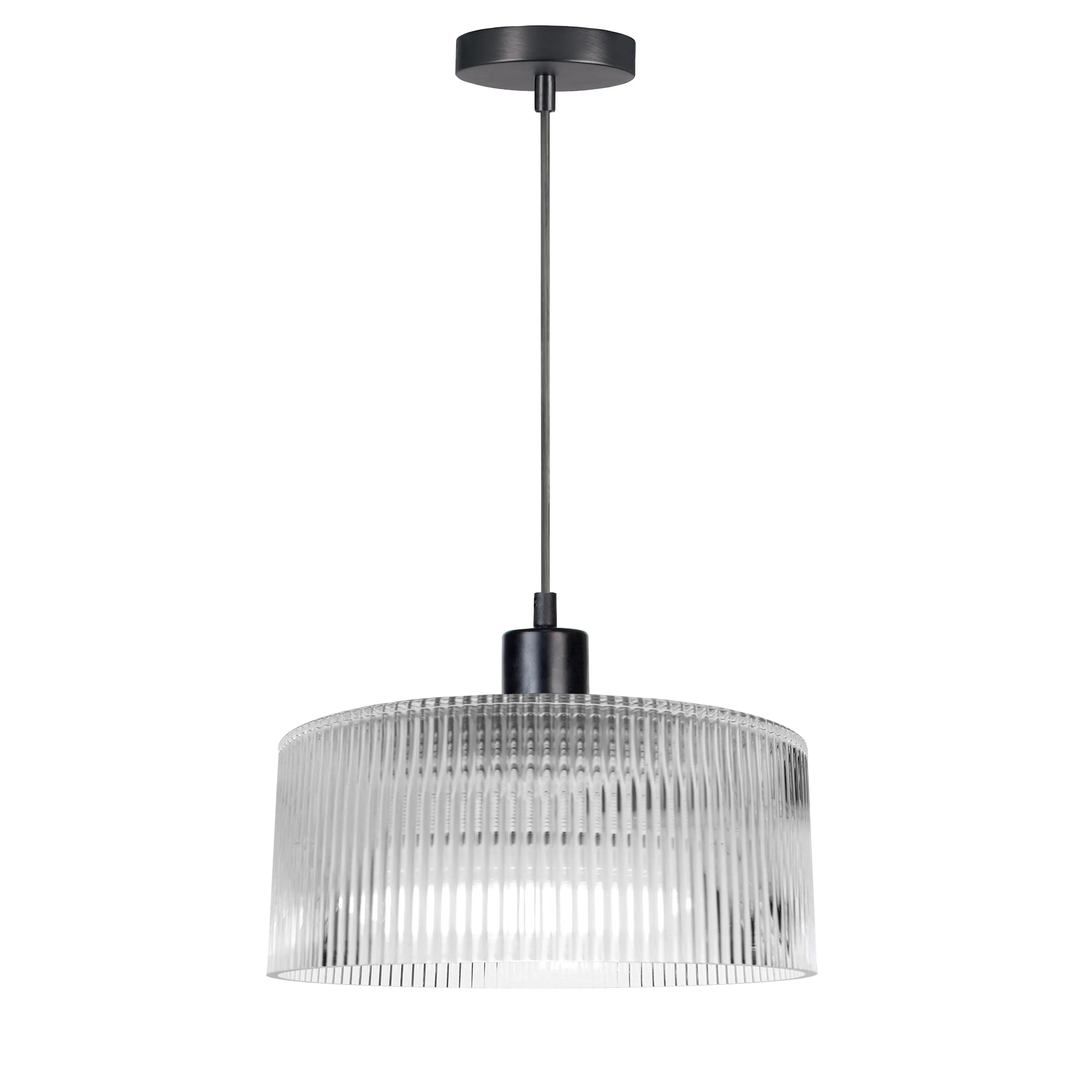 Dainolite 1 Light Pendant in Matte Black w/ Fluted Glass