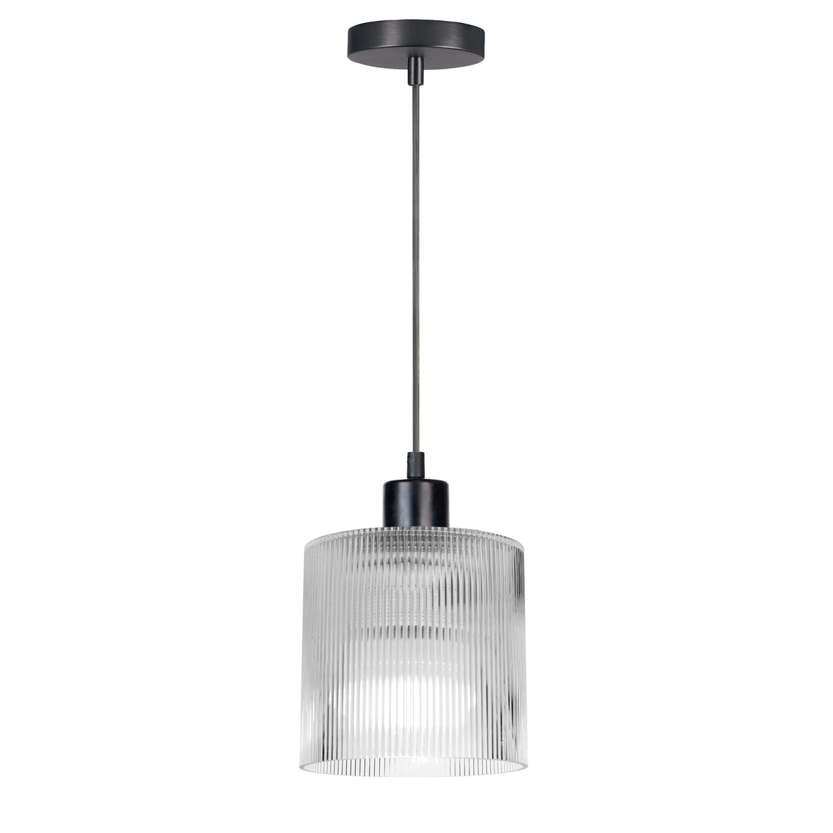 Dainolite 1 Light Pendant in Matte Black w/ Fluted Glass
