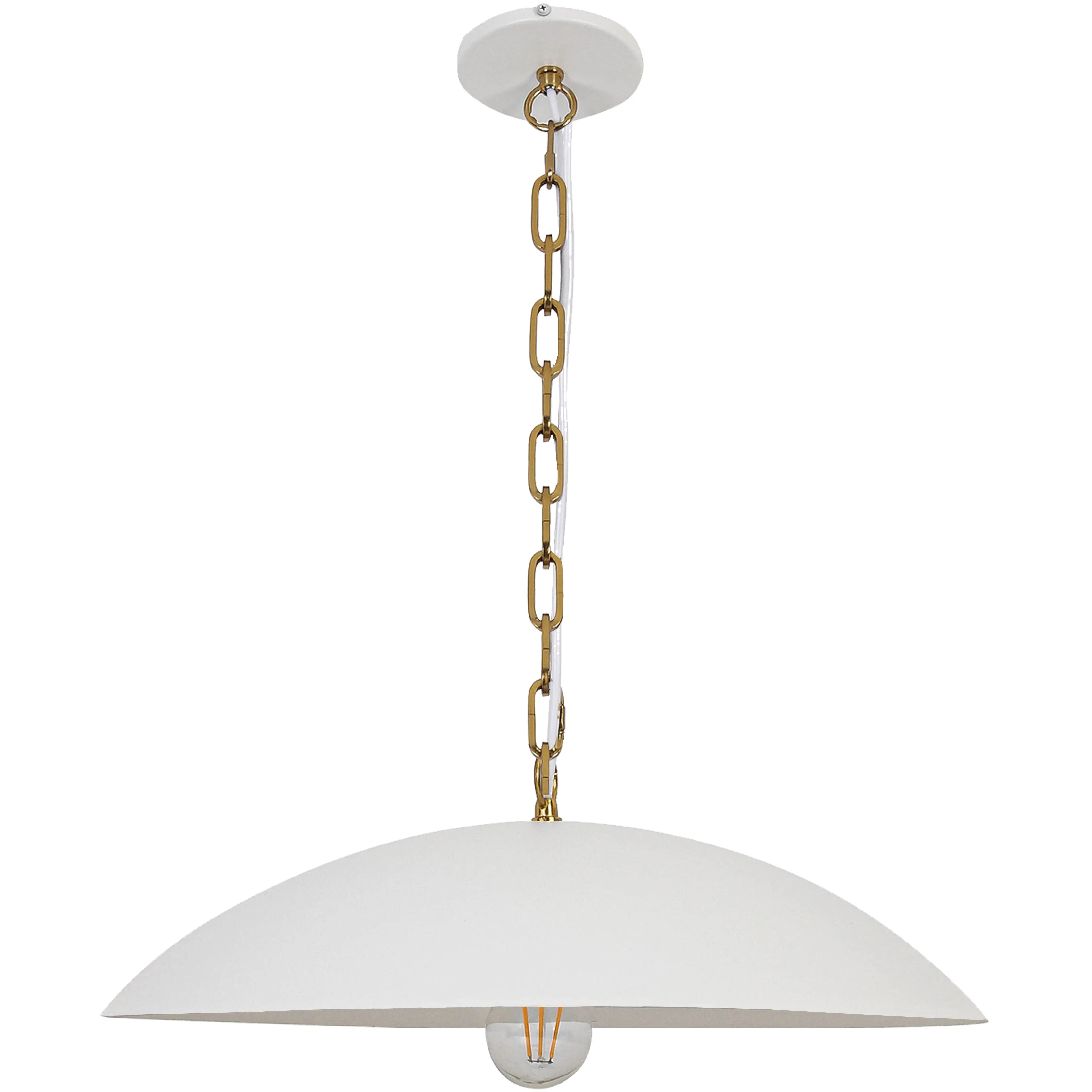 Dainolite 1 Light Pendant in Matte White w/ Aged Brass Chain
