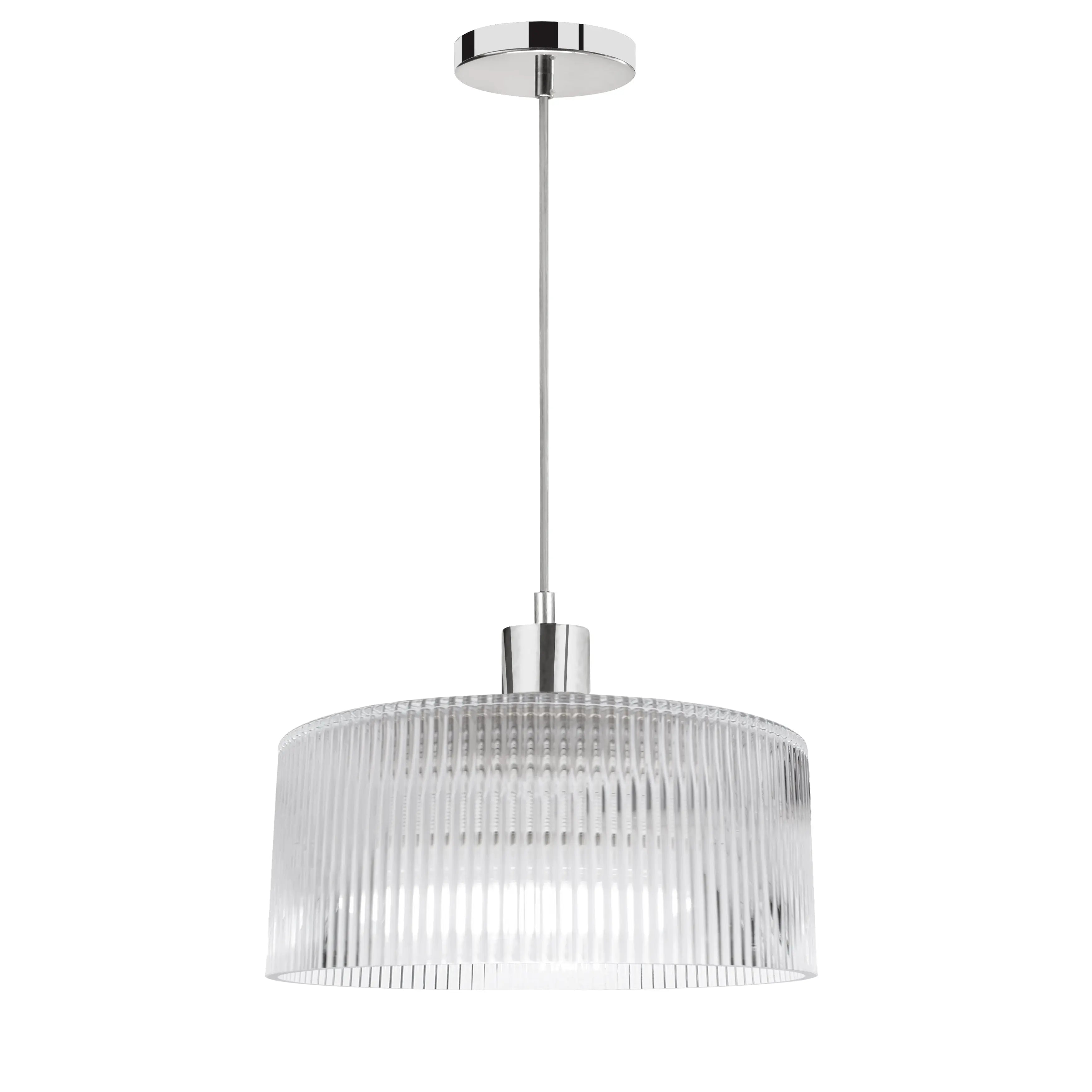 Dainolite 1 Light Pendant in Polished Chrome w/ Fluted Glass