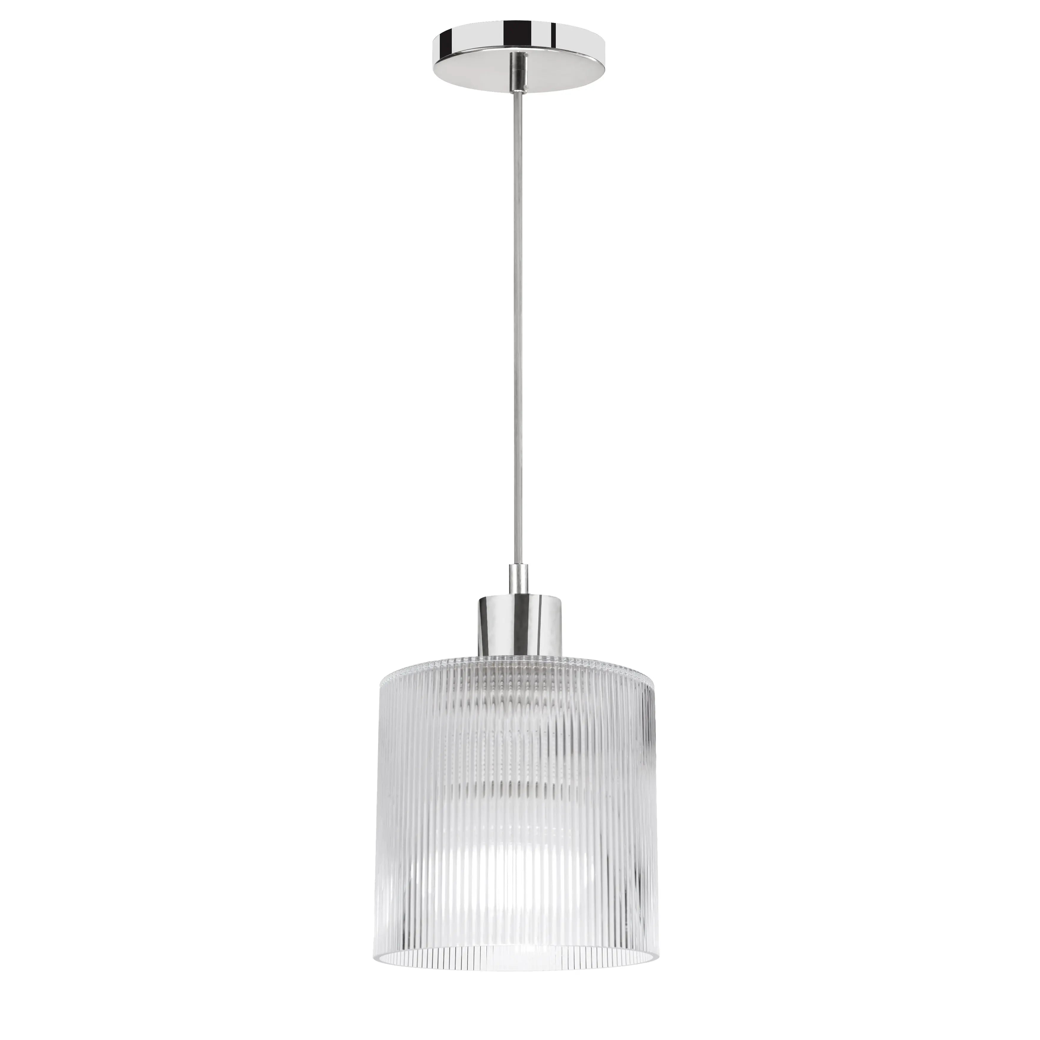 Dainolite 1 Light Pendant in Polished Chrome w/ Fluted Glass