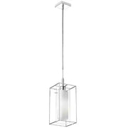 Dainolite 1 Light Pendant, Frosted Glass Inside, Rectangular Metal Frame