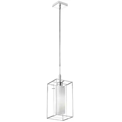 Dainolite 1 Light Pendant, Frosted Glass Inside, Rectangular Metal Frame