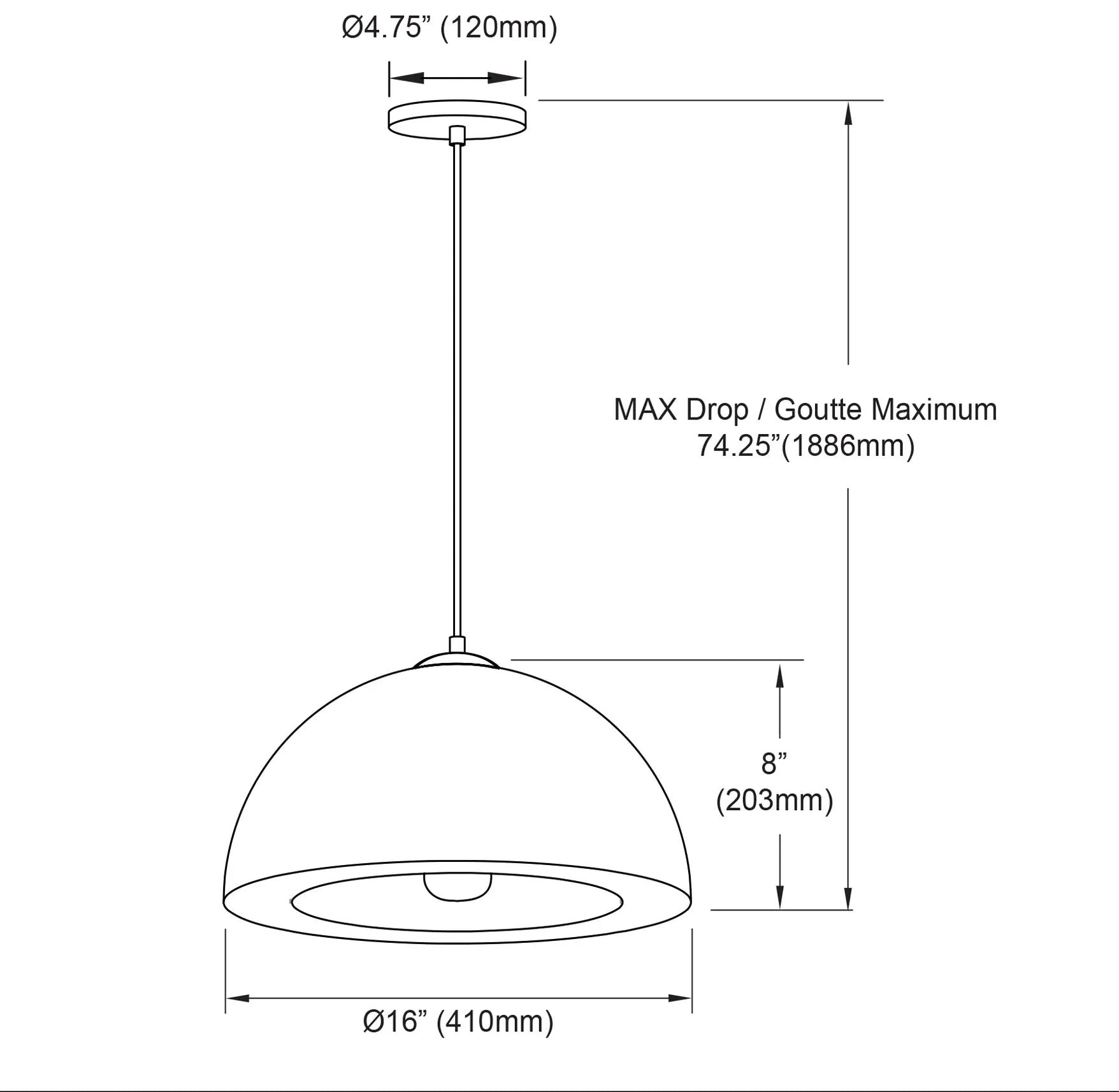 Dainolite 1 Light Pendant, Grey
