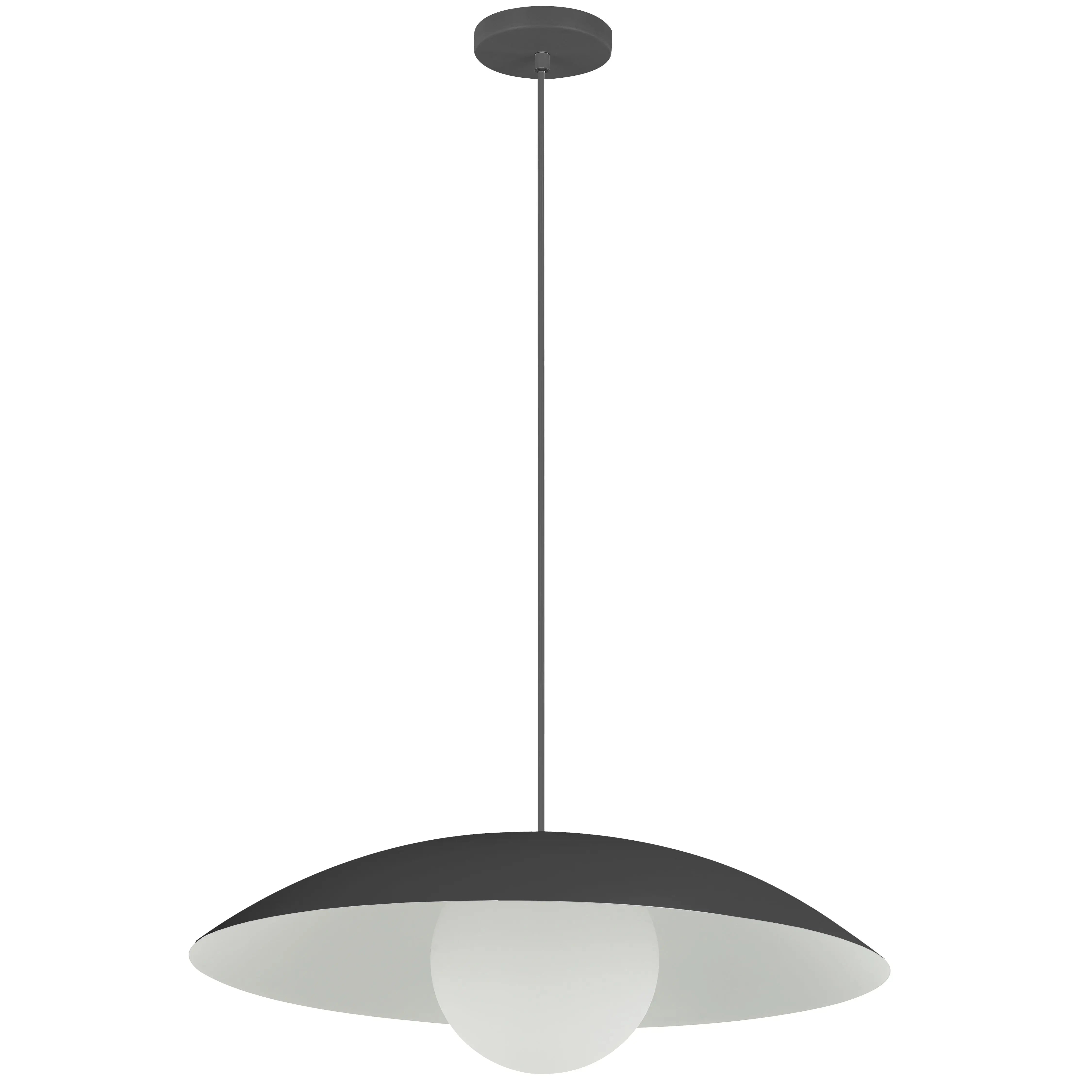 Dainolite 1 Light Pendant, Matte Black w/ Opal Glass