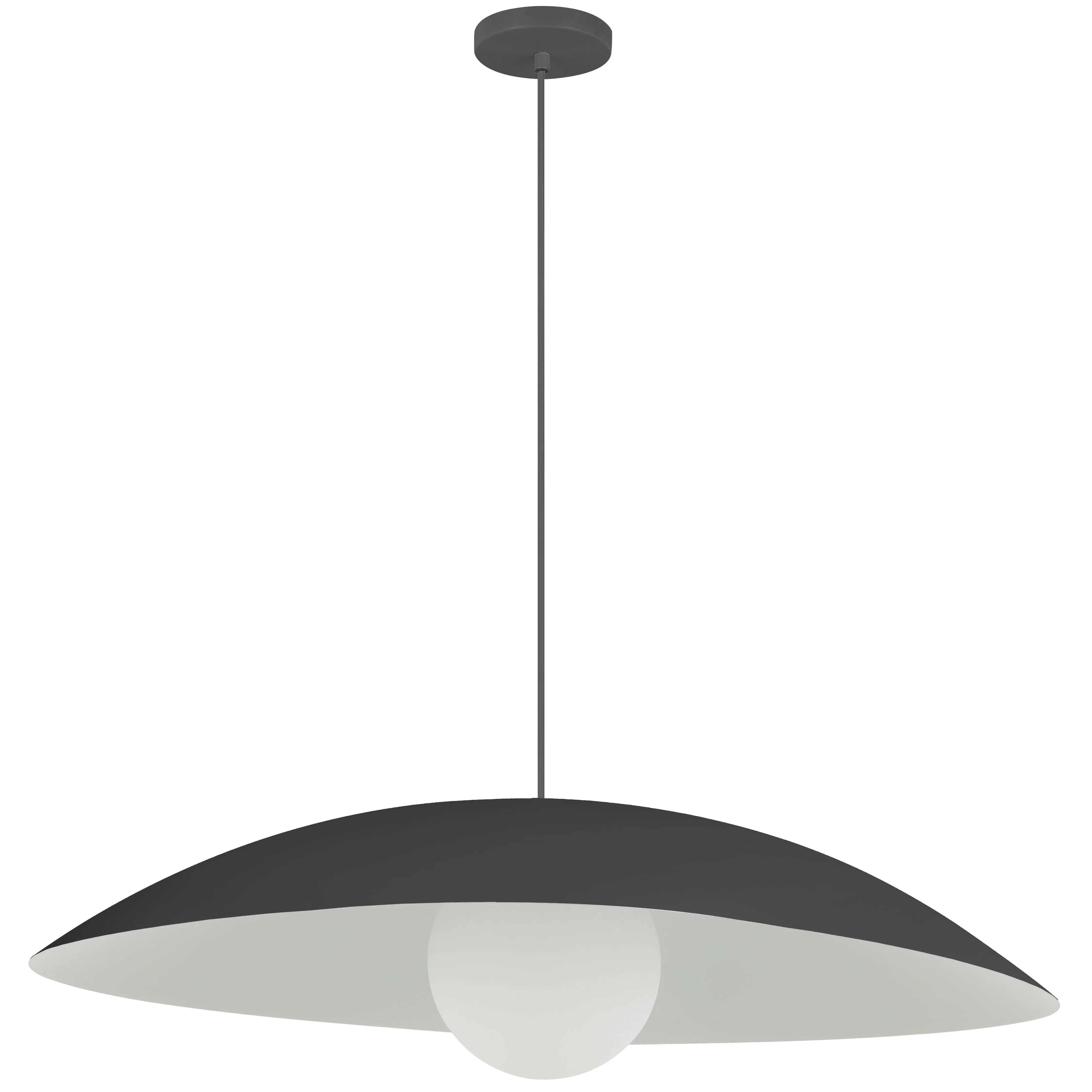Dainolite 1 Light Pendant, Matte Black w/ Opal Glass