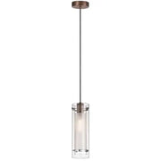 Dainolite 1 Light Pendant, Oil Brushed Bronze Finish, Clear Frosted Glass