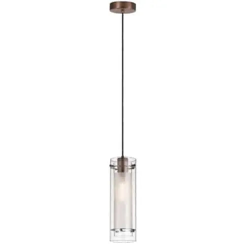 Dainolite 1 Light Pendant, Oil Brushed Bronze Finish, Clear Frosted Glass