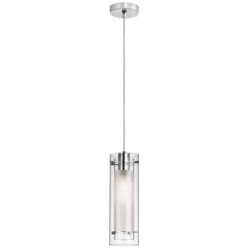 Dainolite 1 Light Pendant, Polished Chrome Finish, Clear Frosted Glass