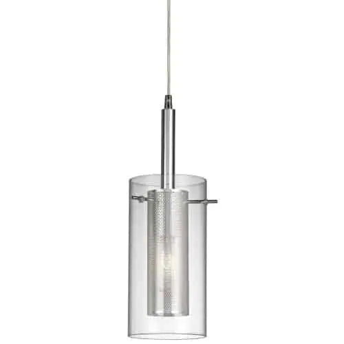 Dainolite 1 Light Pendant, Polished Chrome, Clear Glass / Steel Mesh