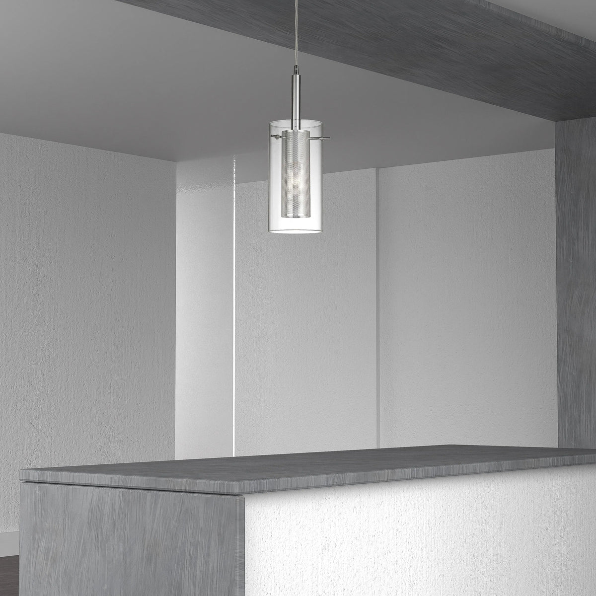 Dainolite 1 Light Pendant, Polished Chrome, Clear Glass / Steel Mesh