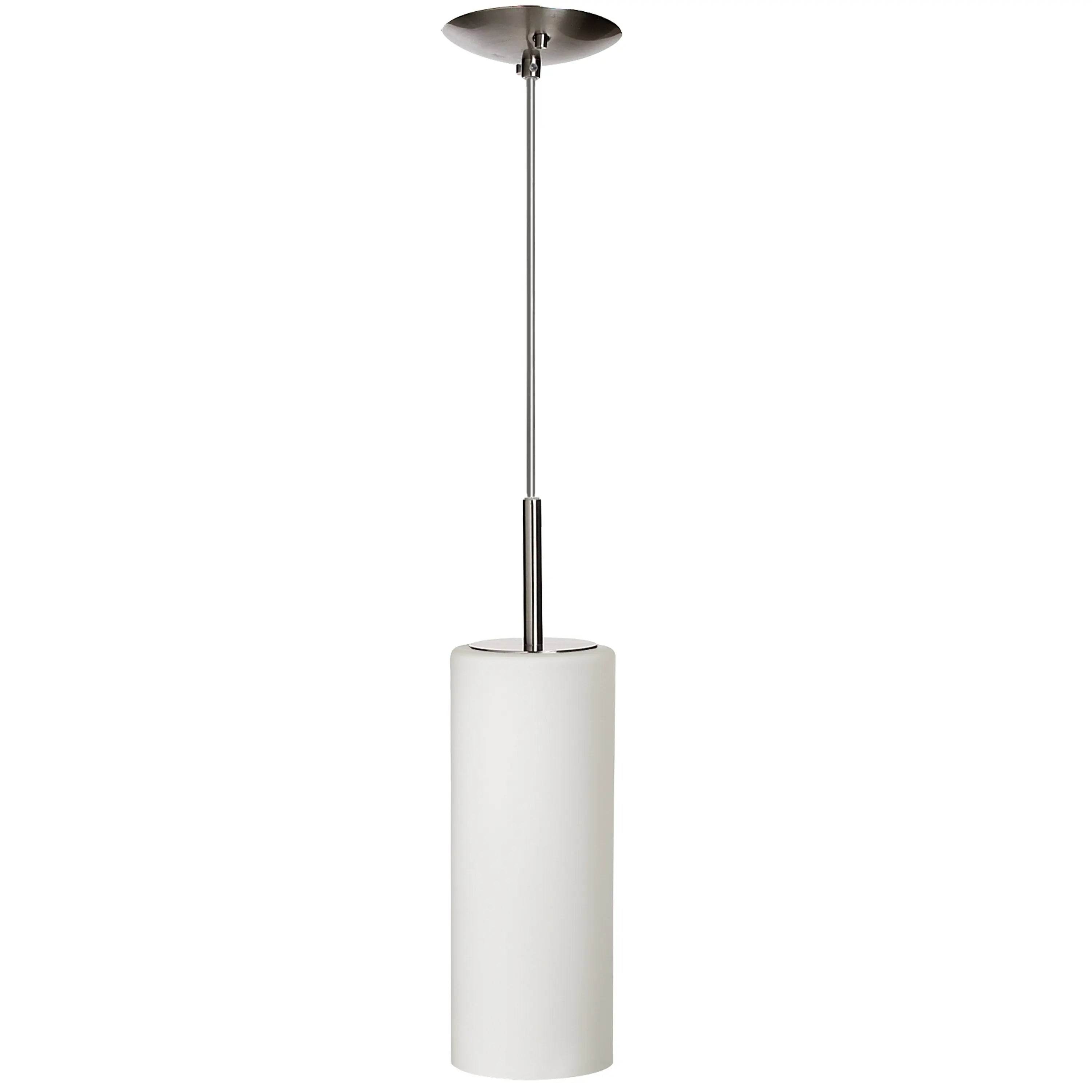 Dainolite 1 Light Pendant, Satin Chrome, White Frosted Glass
