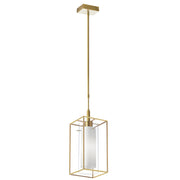 Dainolite 1 Light Rectangular Pendant, Aged Brass Metal Frame with FR/CLR Glass