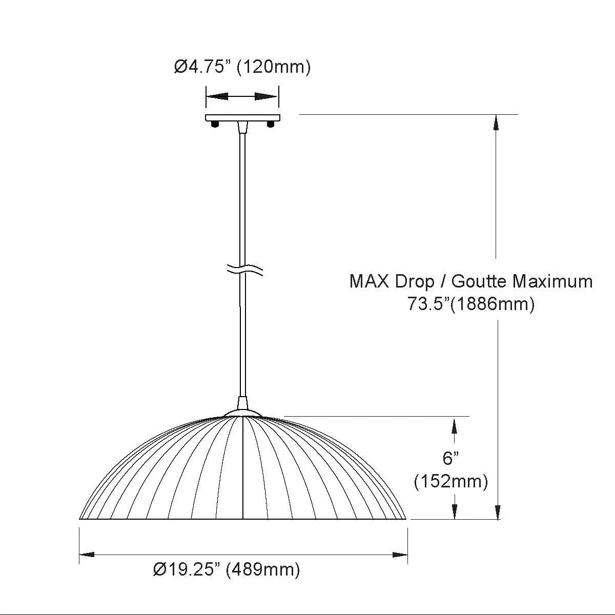 Dainolite 1 Light Ribbed Dome Pendant, Matte White