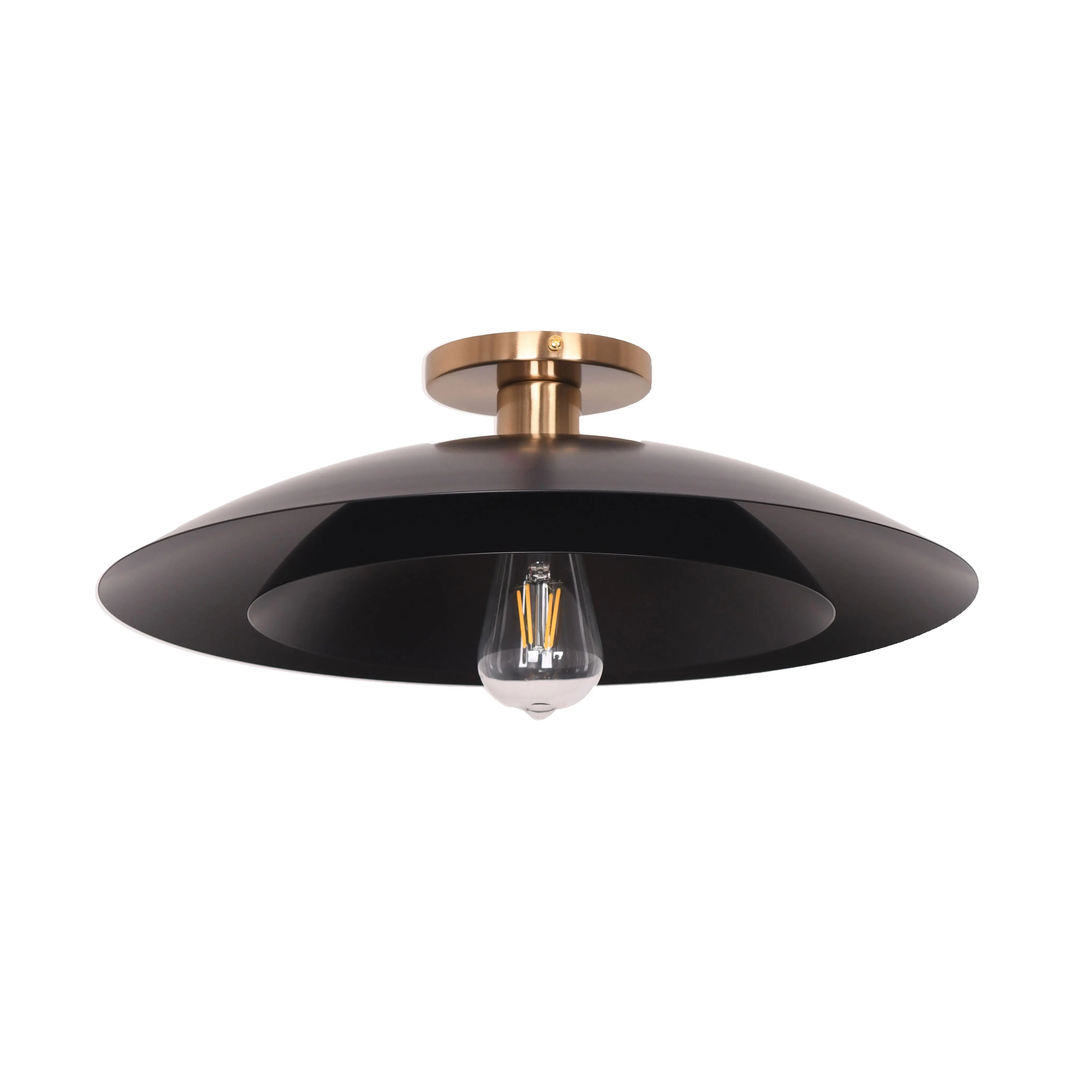 Dainolite 1 Light Semi-Flush Mount in Aged Brass w/ Matte Black Metal Shade