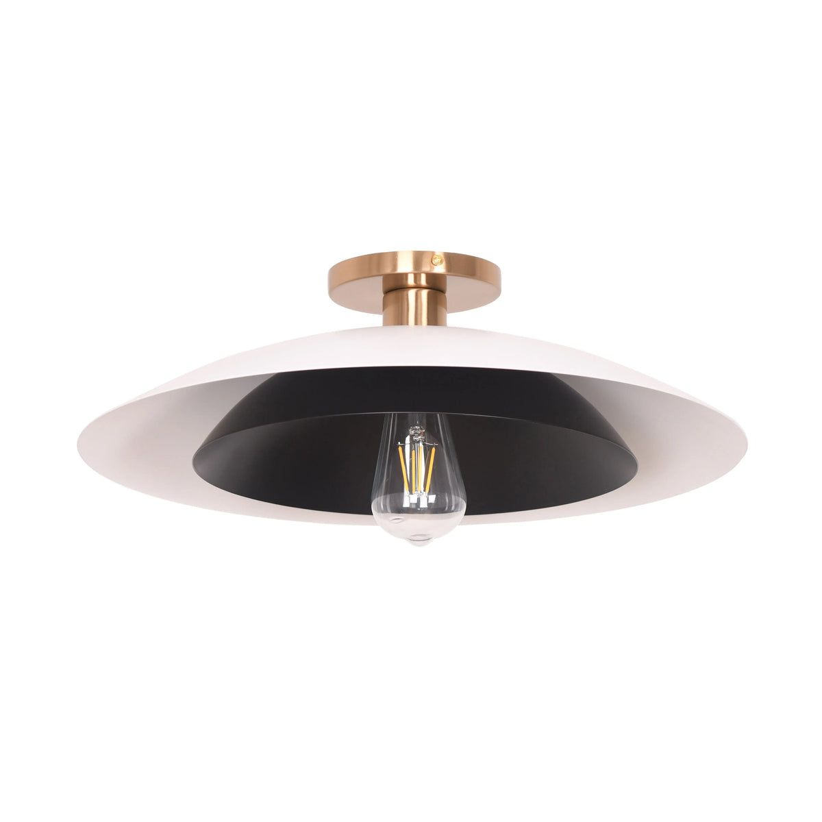 Dainolite 1 Light Semi-Flush Mount in Aged Brass w/ Matte White & Matte Black Metal Shade