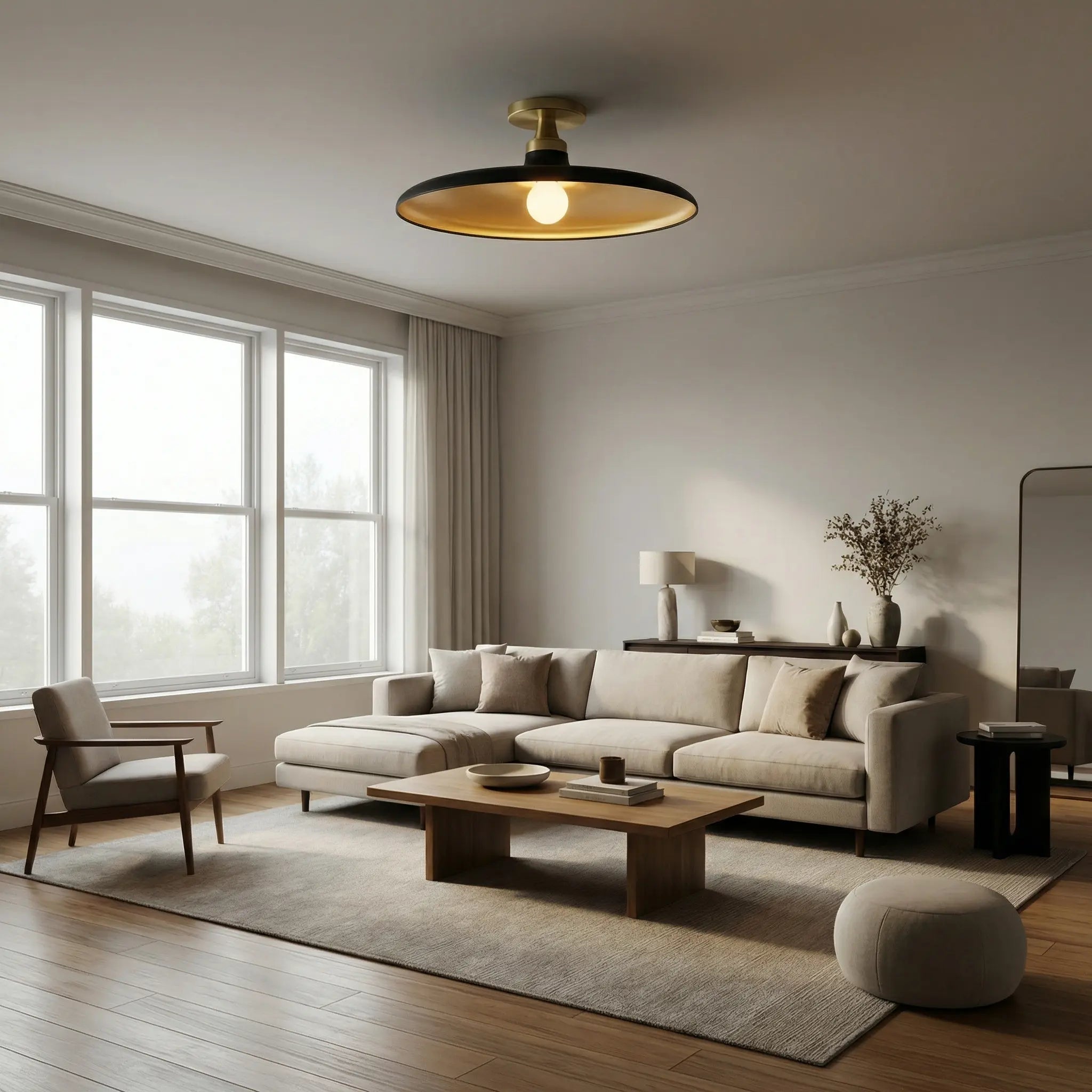 Dainolite 1 Light Semi-Flush Mount in Matte Black and Aged Brass