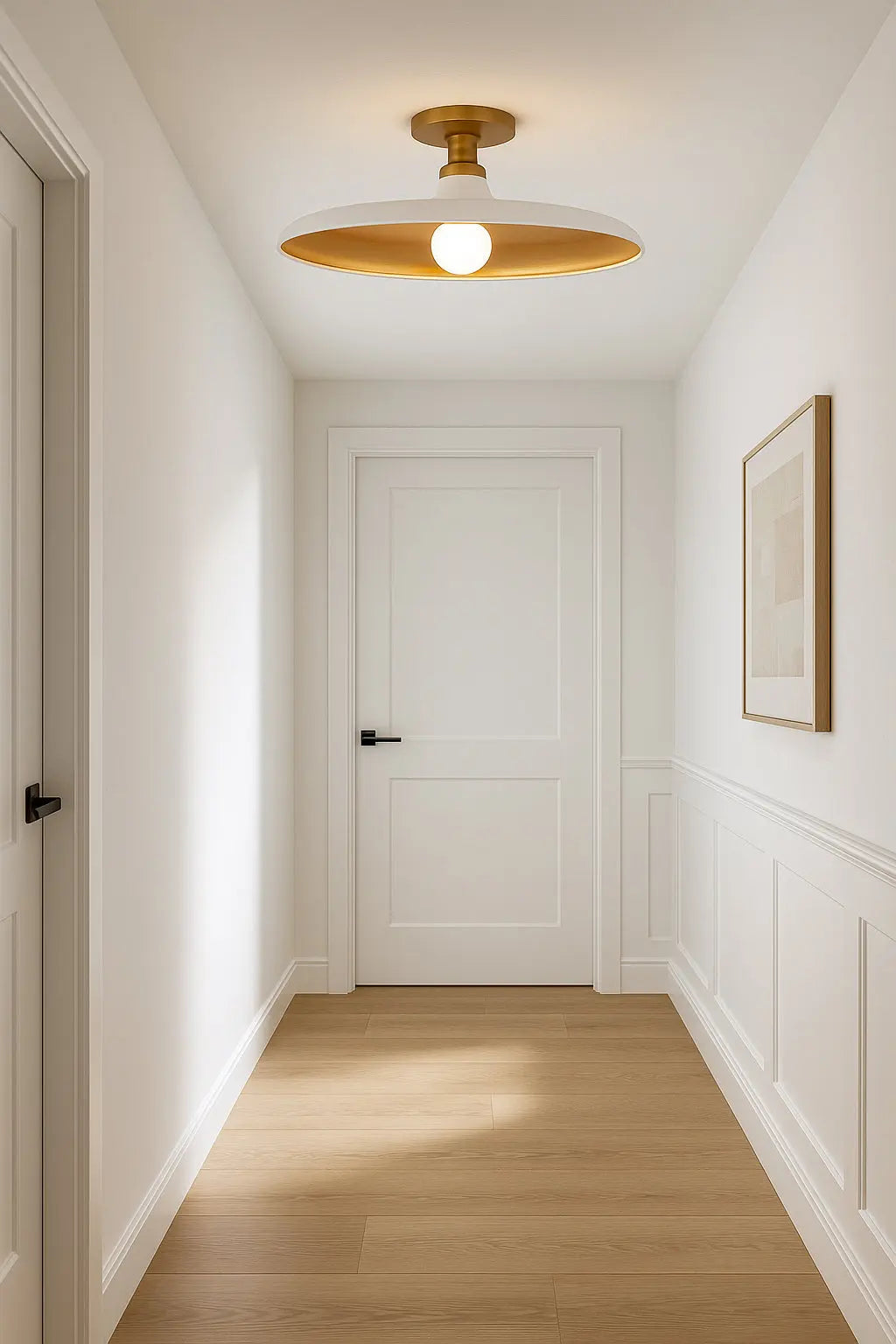 Dainolite 1 Light Semi-Flush Mount in Matte White and Aged Brass