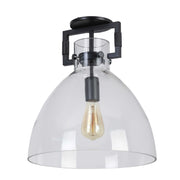 Dainolite 1 Light Semi Flush Mount, Matte Black with Clear Glass