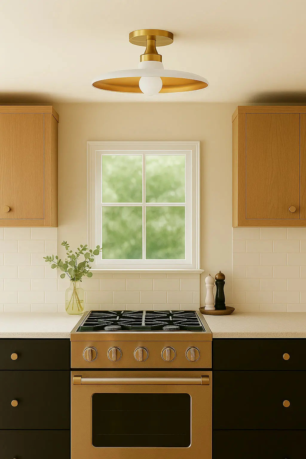 Dainolite 1 Light Semi-Flush Mount, Matte White and Aged Brass